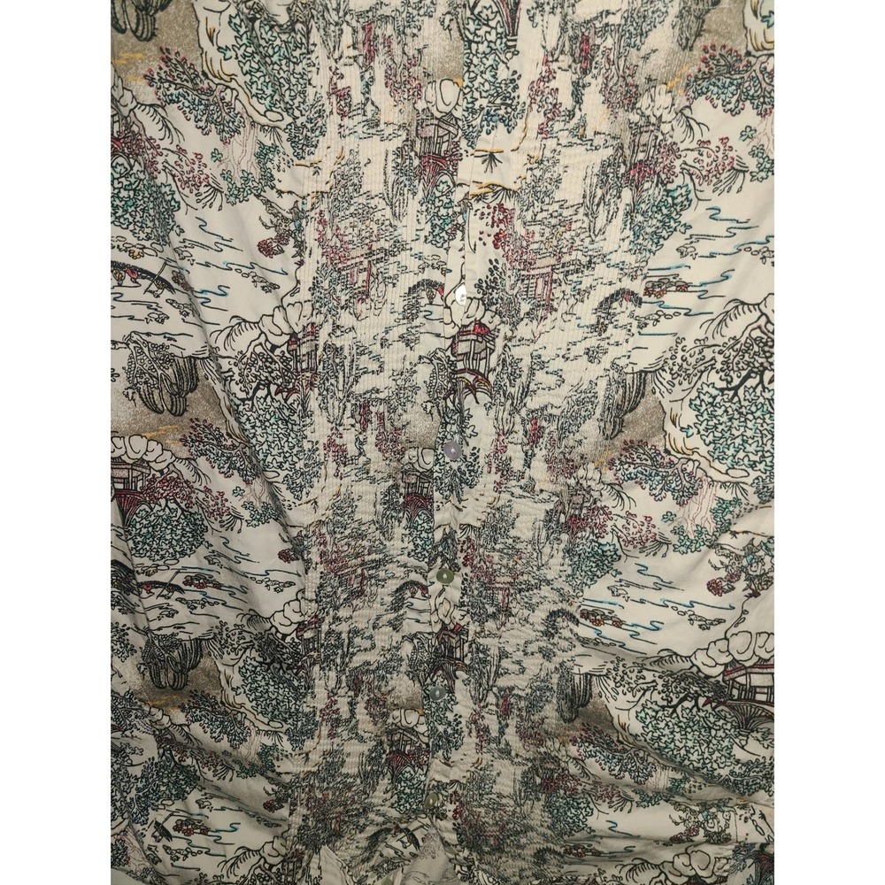 Chico's Asian Landscape Print Button Up Shirt Women Size M Long Sleeve Collared - Picture 6 of 13
